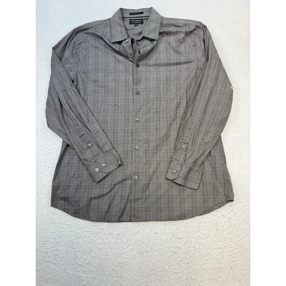 Banana Republic Slim Fit Wrinkle Resistant Grey Glen Plaid Shirt Mens XL